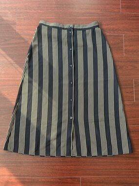 H&M Black and Gold Vertical-Stripe Button-Front Midi Skirt